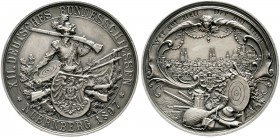 Medaillen, Schützenmedaillen, Nürnberg
Silbermedaille v. Balmberger 1897 a.d. XII. dt. Bundesschiessen. Stadtansicht/Schütze mit Gewehr und Zielschei...