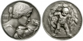 Medaillen, Schützenmedaillen, Schweiz, Zürich
Silbermedaille 1909 v. Hans Frei. Winterthur, Züricher Kantonal-Standschiessen. 23,4 mm, 6,8 g.
mattie...