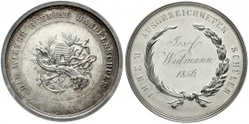 Medaillen, Tiermotive, Bienen
Silber-Prämienmedaille 1856 (graviert) v. Fischer, der Wiener Gremial Handelsschule f. J. Widmann. Bienenkorb, Füllhorn...