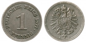 Reichskleinmünzen, 1 Pfennig kleiner Adler, Kupfer 1873-1889
1877 A sehr schön, selten