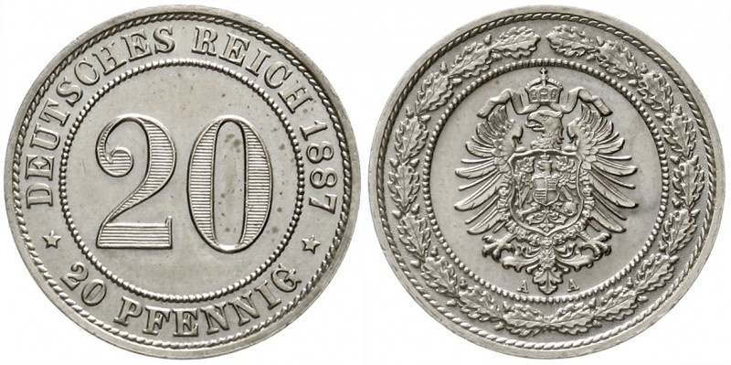 Reichskleinmünzen, 20 Pfennig kleiner Adler, Nickel 1887-1888
1887 A. fast Stem...