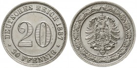 Reichskleinmünzen, 20 Pfennig kleiner Adler, Nickel 1887-1888
1887 A. fast Stempelglanz