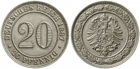 Reichskleinmünzen, 20 Pfennig kleiner Adler, Nickel 1887-1888
1887 J. Stempelglanz