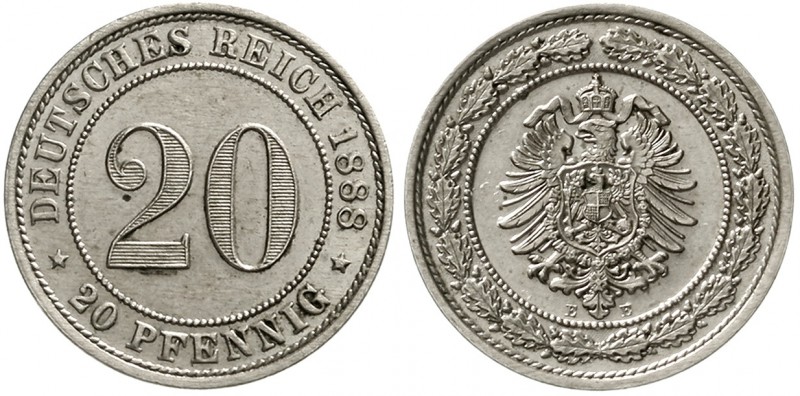Reichskleinmünzen, 20 Pfennig kleiner Adler, Nickel 1887-1888
1888 E. vorzüglic...