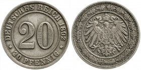 Reichskleinmünzen, 20 Pfennig großer Adler, Nickel 1890-1892
1892 G. sehr schön, selten