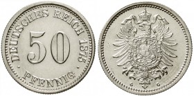 Reichskleinmünzen, 50 Pfennig kleiner Adler, Silber 1875-1877
1875 G. vorzüglich/Stempelglanz
