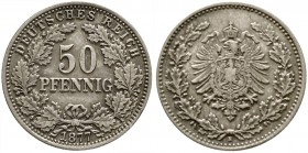 Reichskleinmünzen, 50 Pfennig kl. Adler Eichenzweige Silber 1877-1878
1877 H. sehr schön, schöne Patina