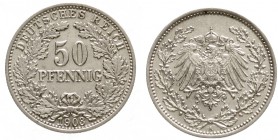 Reichskleinmünzen, 50 Pfennig gr. Adler Eichenzweige Silb. 1896-1903
1903 A vorzüglich