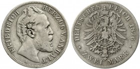 Reichssilbermünzen J. 19-178, Anhalt, Friedrich I., 1871-1904
2 Mark 1876 A. schön/sehr schön