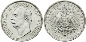 Reichssilbermünzen J. 19-178, Anhalt, Friedrich II., 1904-1918
3 Mark 1909 A. fast Stempelglanz, Prachtexemplar