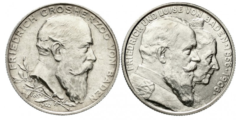 Reichssilbermünzen J. 19-178, Baden, Friedrich I., 1856-1907
2 X 2 Mark: 1902 J...
