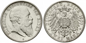 Reichssilbermünzen J. 19-178, Baden, Friedrich I., 1856-1907
2 Mark 1903 G. vorzüglich/Stempelglanz