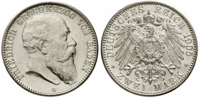 Reichssilbermünzen J. 19-178, Baden, Friedrich I., 1856-1907
2 Mark 1905 G. prägefrisch/fast Stempelglanz