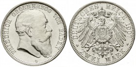 Reichssilbermünzen J. 19-178, Baden, Friedrich I., 1856-1907
2 Mark 1907 G. fast Stempelglanz, winz. Kratzer