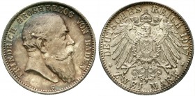 Reichssilbermünzen J. 19-178, Baden, Friedrich I., 1856-1907
2 Mark 1907 G. vorzüglich/Stempelglanz, schöne Patina
