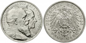 Reichssilbermünzen J. 19-178, Baden, Friedrich I., 1856-1907
5 Mark 1906. Zur goldenen Hochzeit.
Stempelglanz, Prachtexemplar