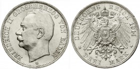 Reichssilbermünzen J. 19-178, Baden, Friedrich II., 1907-1918
3 Mark 1914 G. fast Stempelglanz