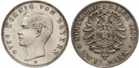 Reichssilbermünzen J. 19-178, Bayern, Otto, 1886-1913
2 Mark 1888 D. fast Stempelglanz, Prachtexemplar mit feiner Tönung