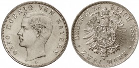 Reichssilbermünzen J. 19-178, Bayern, Otto, 1886-1913
2 Mark 1888 D. fast Stempelglanz, Prachtexemplar