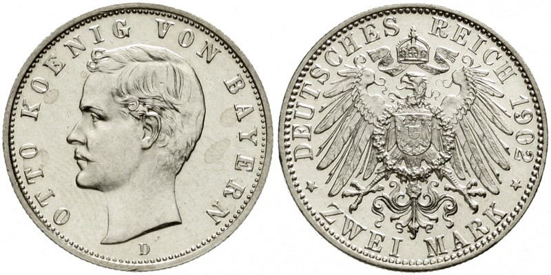 Reichssilbermünzen J. 19-178, Bayern, Otto, 1886-1913
2 Mark 1902 D. Erstabschl...