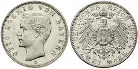 Reichssilbermünzen J. 19-178, Bayern, Otto, 1886-1913
2 Mark 1905 D. fast Stempelglanz aus EA