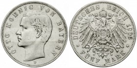Reichssilbermünzen J. 19-178, Bayern, Otto, 1886-1913
5 Mark 1906 D. Seltener Jahrgang.
gutes sehr schön