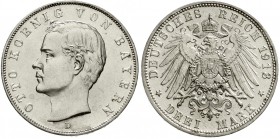 Reichssilbermünzen J. 19-178, Bayern, Otto, 1886-1913
3 Mark 1913 D. fast Stempelglanz, Prachtexemplar