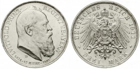 Reichssilbermünzen J. 19-178, Bayern, Luitpold 1911-1912
3 Mark 1911 D. Zum 90 jähr. Geb. m. Lebensdaten.
fast Stempelglanz, Prachtexemplar