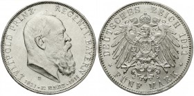 Reichssilbermünzen J. 19-178, Bayern, Luitpold 1911-1912
5 Mark 1911 D. Zum 90 jähr. Geb. m. Lebensdaten.
prägefrisch/fast Stempelglanz