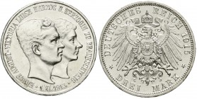 Reichssilbermünzen J. 19-178, Braunschweig, Ernst August, 1913-1916
3 Mark 1915 A. Ohne Lüneburg.
fast Stempelglanz, Prachtexemplar