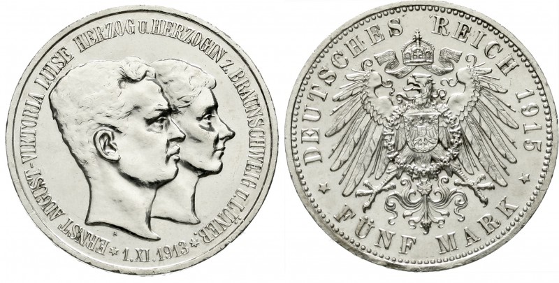 Reichssilbermünzen J. 19-178, Braunschweig, Ernst August, 1913-1916
5 Mark 1915...