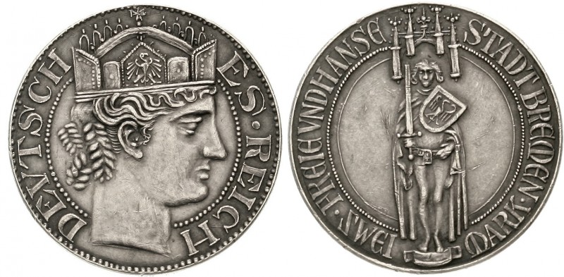 Reichssilbermünzen J. 19-178, Bremen
2 Mark Silber PROBE o.J. Gekrönter Kopf n....