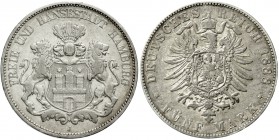 Reichssilbermünzen J. 19-178, Hamburg
5 Mark 1888 J. fast sehr schön