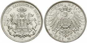Reichssilbermünzen J. 19-178, Hamburg
2 Mark 1901 J. fast Stempelglanz, Prachtexemplar