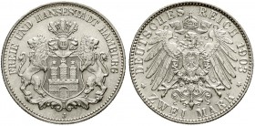 Reichssilbermünzen J. 19-178, Hamburg
2 Mark 1903 J. fast Stempelglanz