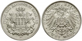 Reichssilbermünzen J. 19-178, Hamburg
2 Mark 1907 J. fast Stempelglanz, Prachtexemplar