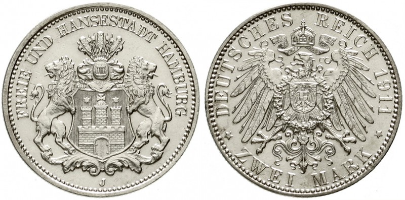 Reichssilbermünzen J. 19-178, Hamburg
2 Mark 1911 J. fast Stempelglanz, Prachte...