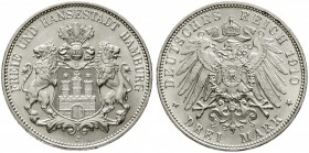 Reichssilbermünzen J. 19-178, Hamburg
3 Mark 1910 J. fast Stempelglanz