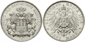 Reichssilbermünzen J. 19-178, Hamburg
3 Mark 1913 J. fast Stempelglanz/EA