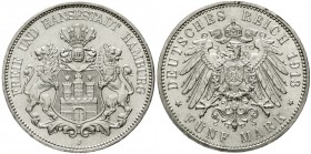 Reichssilbermünzen J. 19-178, Hamburg
5 Mark 1913 J. vorzüglich/Stempelglanz