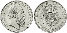 Reichssilbermünzen J. 19-178, Hessen, Ludwig IV., 1877-1892
2 Mark 1888 A. gutes vorzüglich