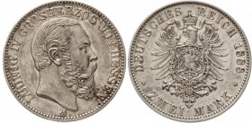 Reichssilbermünzen J. 19-178, Hessen, Ludwig IV., 1877-1892
2 Mark 1888 A. vorzüglich