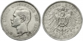 Reichssilbermünzen J. 19-178, Hessen, Ernst Ludwig, 1892-1918
5 Mark 1895 A. sehr schön, Randfehler