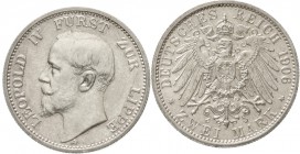 Reichssilbermünzen J. 19-178, Lippe, Leopold IV., 1904-1918
2 Mark 1906 A prägefrisch