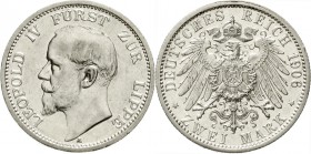 Reichssilbermünzen J. 19-178, Lippe, Leopold IV., 1904-1918
2 Mark 1906 A. gutes vorzüglich