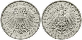 Reichssilbermünzen J. 19-178, Lübeck
3 Mark 1908 A. gutes sehr schön