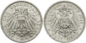 Reichssilbermünzen J. 19-178, Lübeck
3 Mark 1910 A. fast Stempelglanz