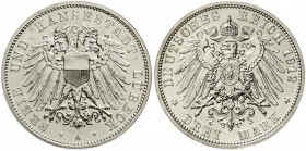 Reichssilbermünzen J. 19-178, Lübeck
3 Mark 1912 A. gutes vorzüglich, winz. Randfehler
