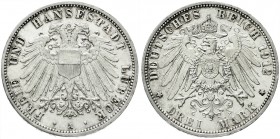 Reichssilbermünzen J. 19-178, Lübeck
3 Mark 1912 A. vorzüglich/Stempelglanz, winz. Randfehler