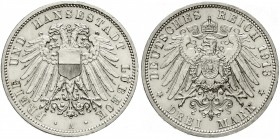 Reichssilbermünzen J. 19-178, Lübeck
3 Mark 1913 A. vorzüglich/Stempelglanz